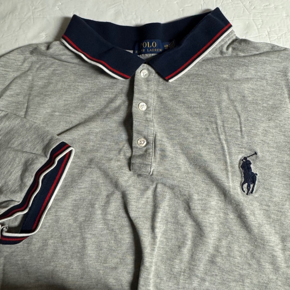 Polo Ralph Lauren Mens 4XB Big & Tall Gray Striped Trim Pique Polo Shirt